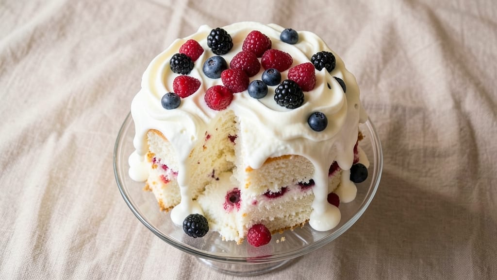 Angel Food Cake With Berries and Whipped Cream Recipe: Light-as-Air Layers With Fresh Fruit Burst