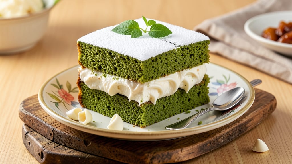 Asian Style Cake Recipe: Matcha White Chocolate Layers with Silky Mochi Texture