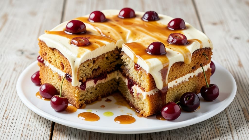 Amaretto Cherry Cake Recipe: Boozy Vanilla Layers With Tangy Cherry Swirl